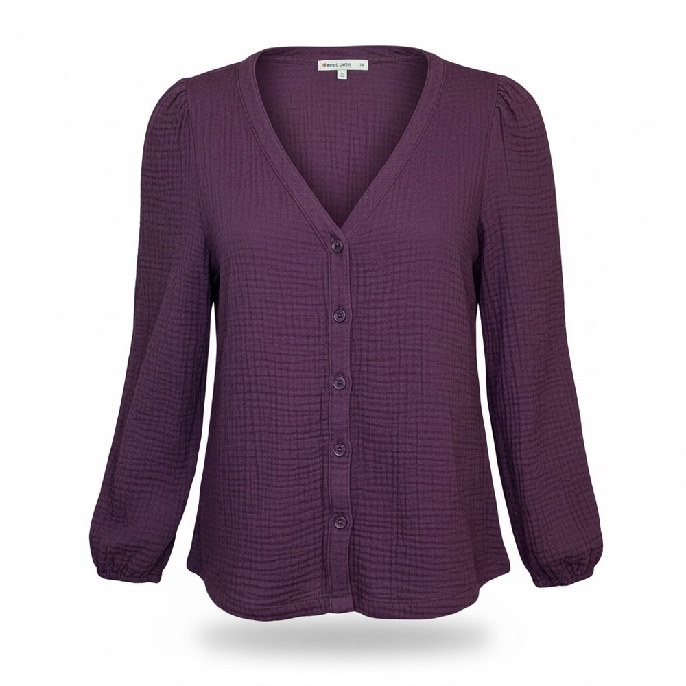 Marine Layer Button Down Women XS Purple Excellent Double Gauze Cotton Top